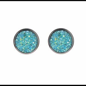 Simple Round Sparkly Turquoise Color Earrings